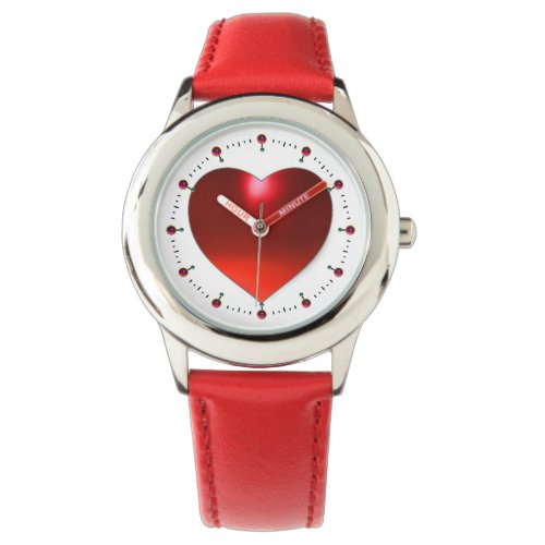 RED RUBY GEM STONE HEART WATCH