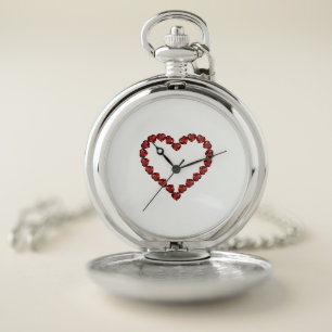 Red Ruby Gemstone Heart Pocket Watch