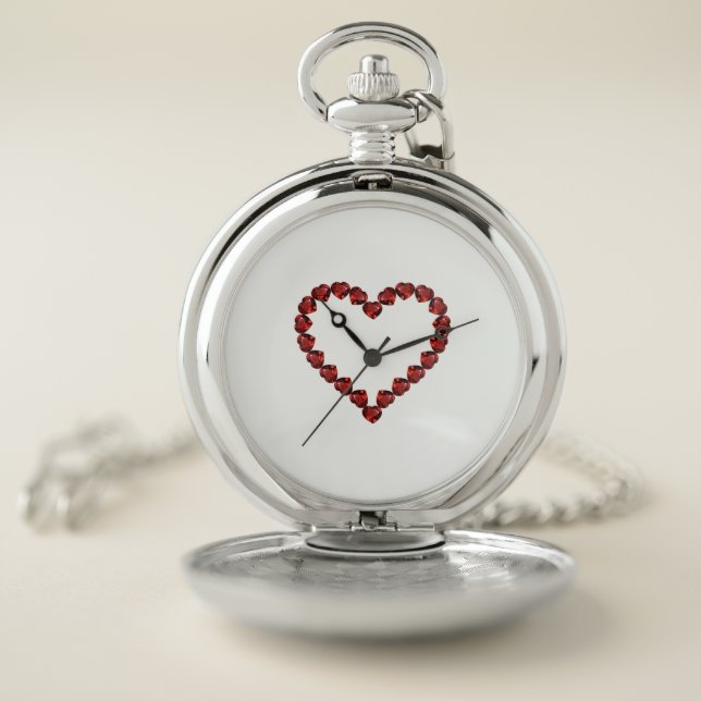 Red Ruby Gemstone Heart Pocket Watch (Inside)