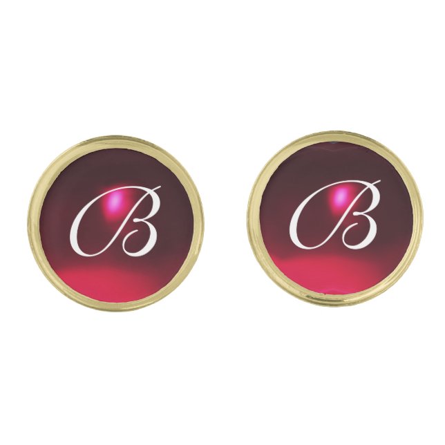 Red Ruby Gemstone  Monogram Gold Cufflinks (Front)
