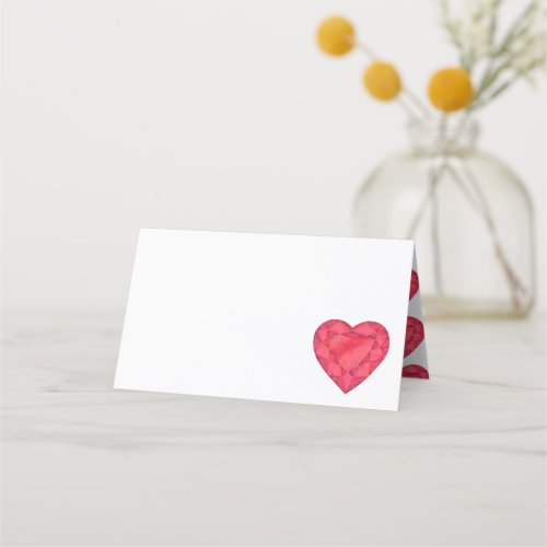 Red ruby heart watercolor art guest place cards