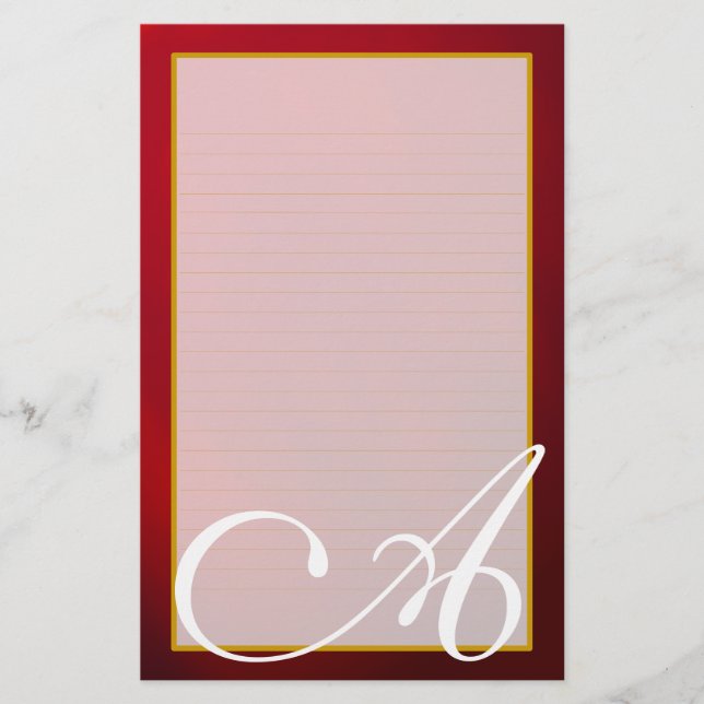 Red Ruby Monogram Fine Lined Stationery (Front)