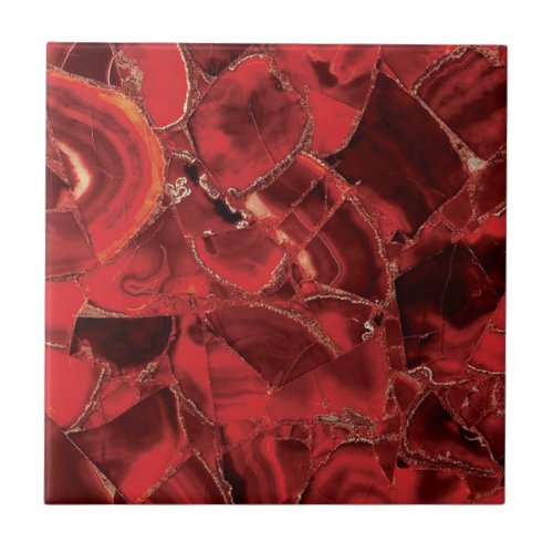 Red Ruby Quartz Crystal Gemstone Print Ceramic Tile