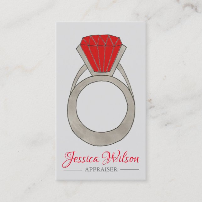 Red Ruby Ring Gemstone Jewel Jewelry Appraisal Business Card (Front)