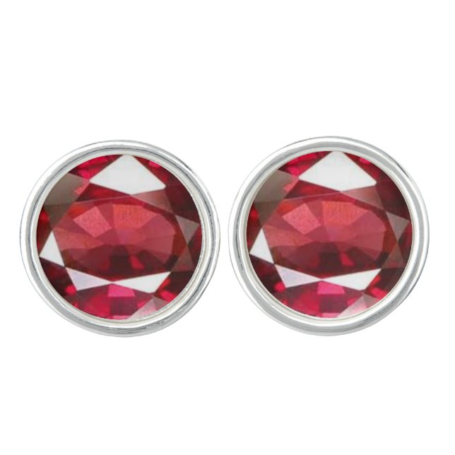Red Ruby Stone Design Cufflinks (Front)