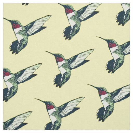 Red ruby throated hummingbird Fabric yellow