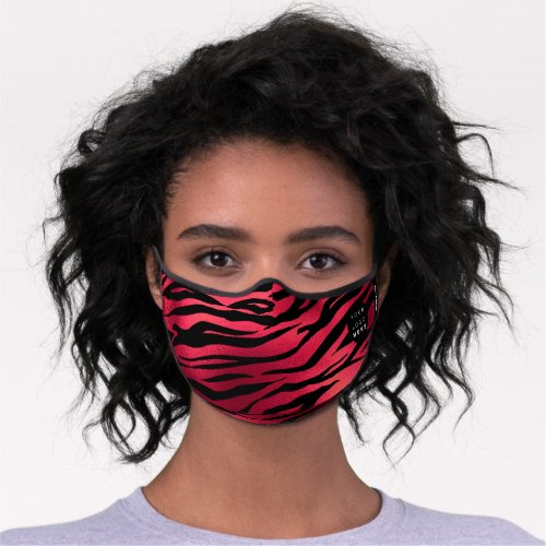 Red Ruby Tiger Animal Skin Black Name Logo Premium Face Mask