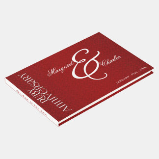 Red Ruby Wedding Anniversary for 40th Damask Photo Guest Book