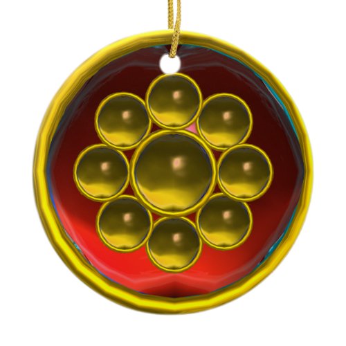 RED RUBY,YELLOW TOPAZ GEMSTONE MON CERAMIC ORNAMENT