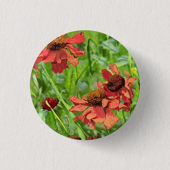 RED RUDBECKIA FLOWERS BUTTON (Front)