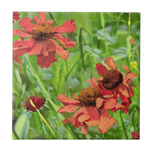 RED RUDBECKIA FLOWERS CERAMIC TILE