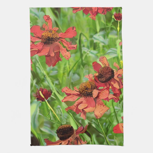 RED RUDBECKIA FLOWERS KITCHEN TOWEL (Vertical)
