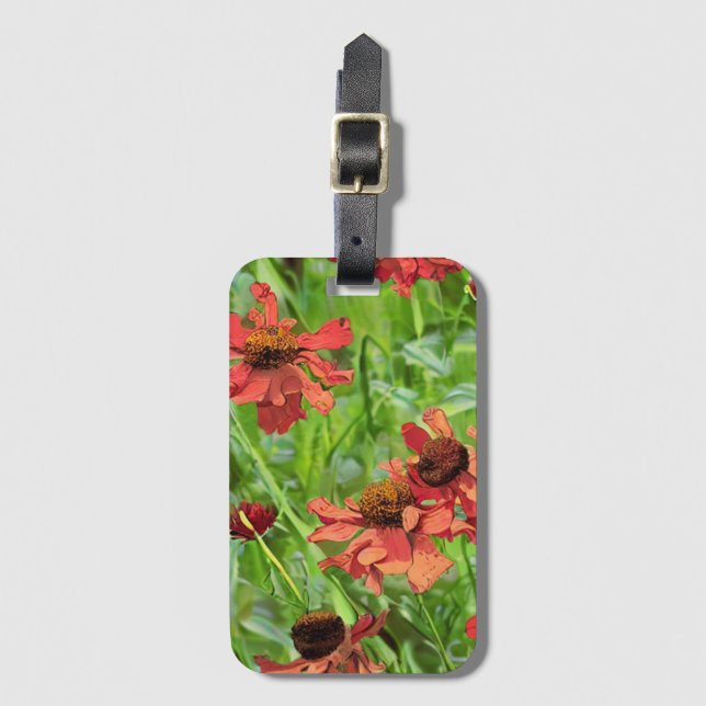 RED RUDBECKIA FLOWERS LUGGAGE TAG (Front Vertical)