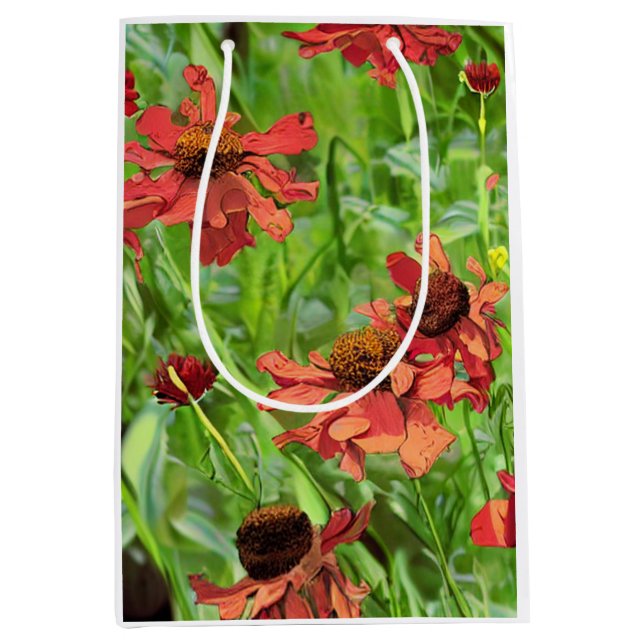 RED RUDBECKIA FLOWERS MEDIUM GIFT BAG (Front)