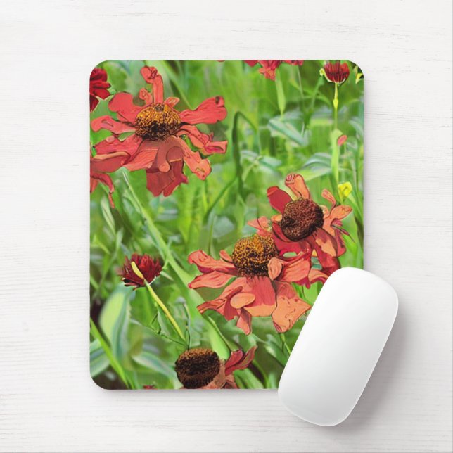 RED RUDBECKIA FLOWERS MOUSE PAD (With Mouse)