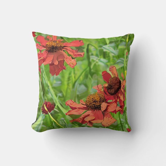 RED RUDBECKIA FLOWERS THROW PILLOW (Front)