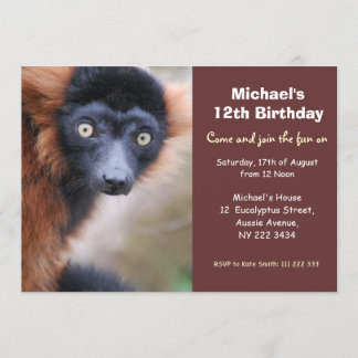 Red Ruffed Lemur Birthday Party Invitation