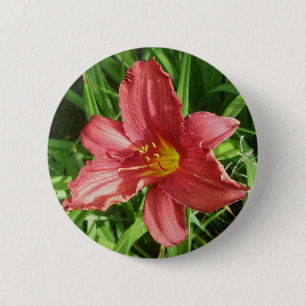 Red Ruffled Lily Button