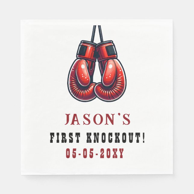 Red Rumble First Knockout Boxing Birthday Napkins (Front)