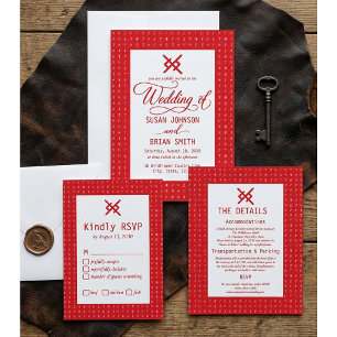 Red Runes Viking Wedding RSVP Card Meal Choice