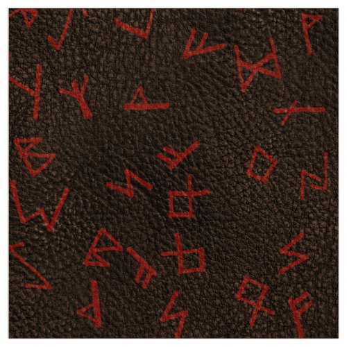 Red Runic Letters on dark simulated Leather Fabric