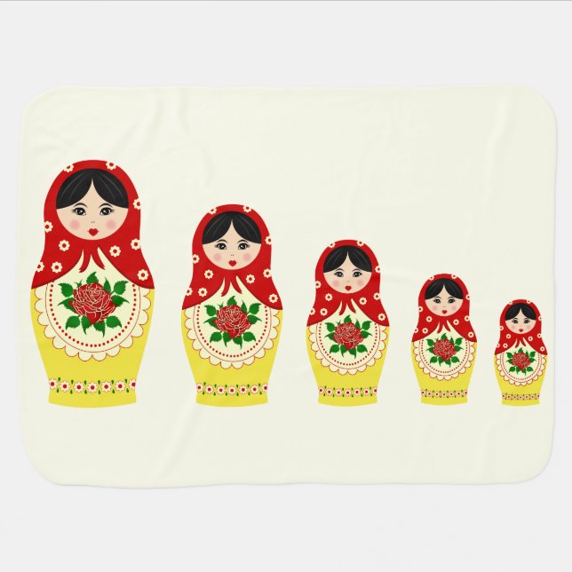 Red russian matryoshka nesting dolls baby swaddle blanket (Horizontal)