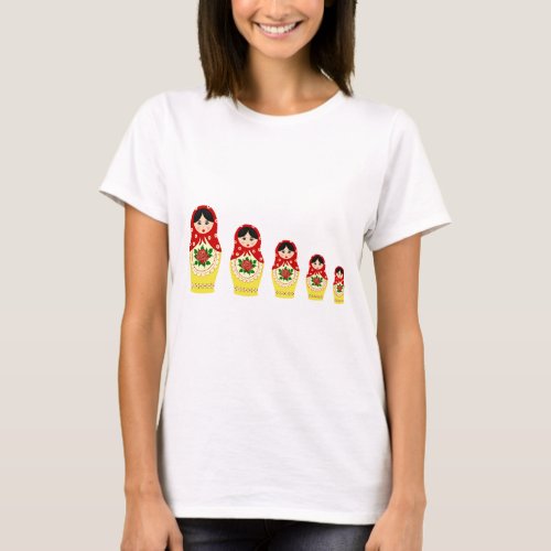 Red russian matryoshka nesting dolls in line T_Shirt
