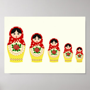 Red russian matryoshka nesting dolls poster