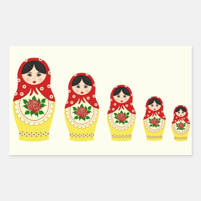 Red russian matryoshka nesting dolls rectangular sticker (Front)