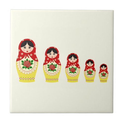 Red russian matryoshka nesting dolls tile