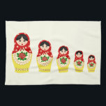 Red russian matryoshka nesting dolls towel<br><div class="desc">A matryoshka doll, also known as a Russian nesting doll, or Russian doll, is a set of wooden dolls of decreasing size placed one inside another. The name "matryoshka", literally "little matron", is a diminutive form of Russian female first name "Matryona" or "Matriosha". A set of matryoshkas consist of a...</div>