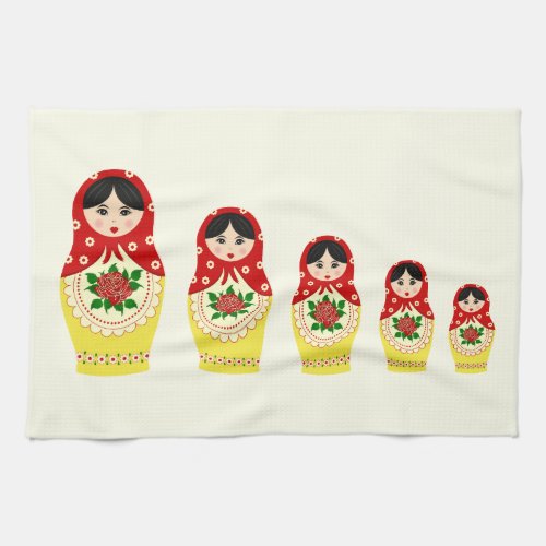 Red russian matryoshka nesting dolls towel