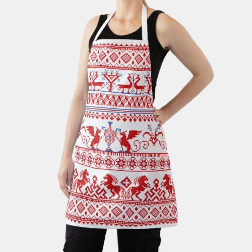 Red russian traditional ornament apron