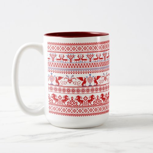 Red russian traditional ornament Two_Tone coffee mug