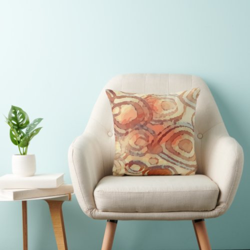 Red Rust Blue Taupe Squared Art Circles Throw Pillow