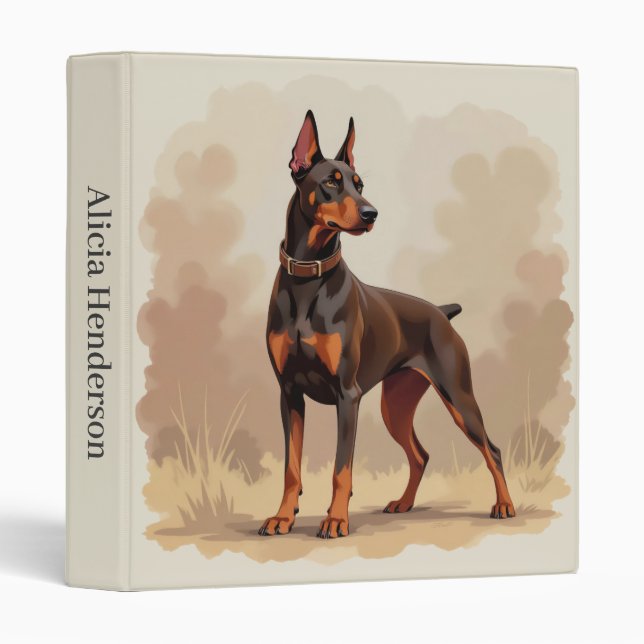 Red Rust Brown Doberman Pinscher Dog 3 Ring Binder (Front/Spine)
