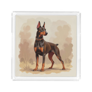 Red Rust Brown Doberman Pinscher Dog Acrylic Tray