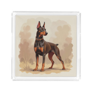 Red Rust Brown Doberman Pinscher Dog Acrylic Tray