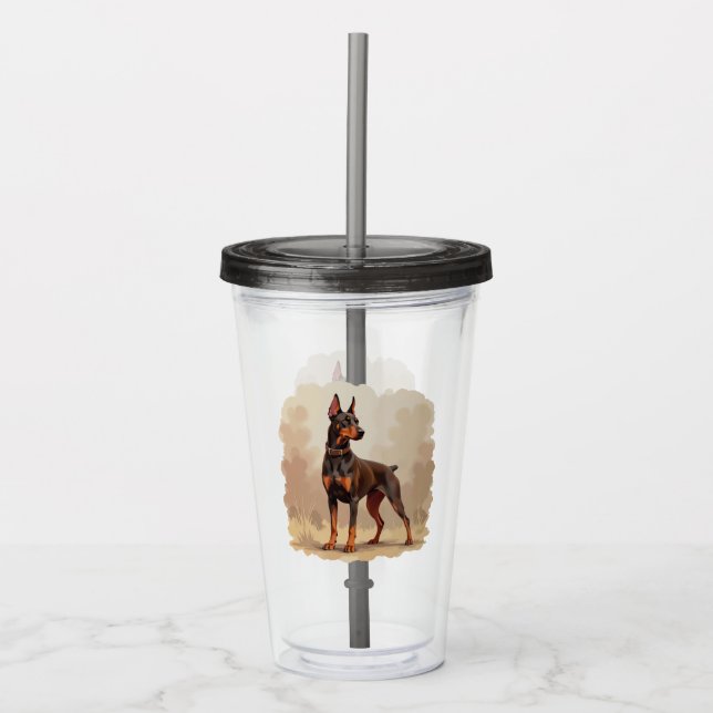 Red Rust Brown Doberman Pinscher Dog Acrylic Tumbler (Front)