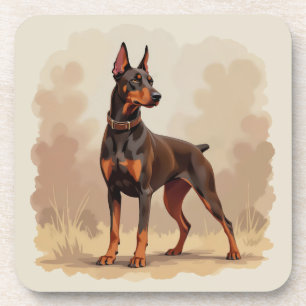 Red Rust Brown Doberman Pinscher Dog Beverage Coaster