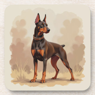 Red Rust Brown Doberman Pinscher Dog Beverage Coaster