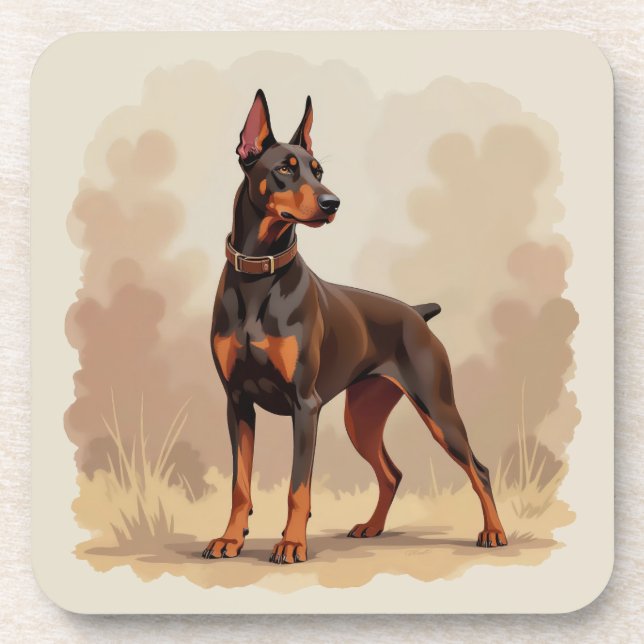 Red Rust Brown Doberman Pinscher Dog Beverage Coaster (Front)