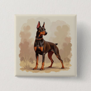 Red Rust Brown Doberman Pinscher Dog Button