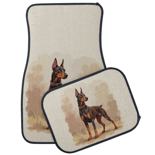 Red Rust Brown Doberman Pinscher Dog Car Floor Mat (Set)