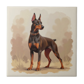Red Rust Brown Doberman Pinscher Dog Ceramic Tile