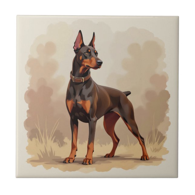 Red Rust Brown Doberman Pinscher Dog Ceramic Tile (Front)