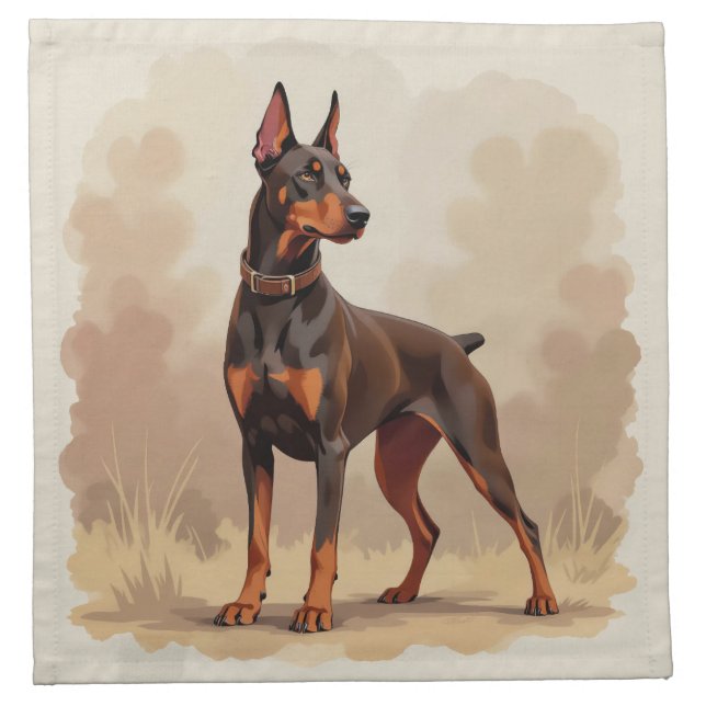 Red Rust Brown Doberman Pinscher Dog Cloth Napkin (Front)