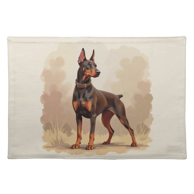 Red Rust Brown Doberman Pinscher Dog Cloth Placemat (Front)