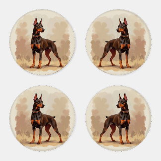Red Rust Brown Doberman Pinscher Dog Coaster Set