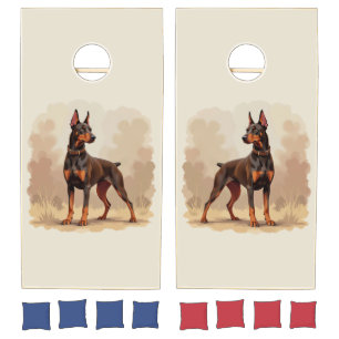 Red Rust Brown Doberman Pinscher Dog Cornhole Set